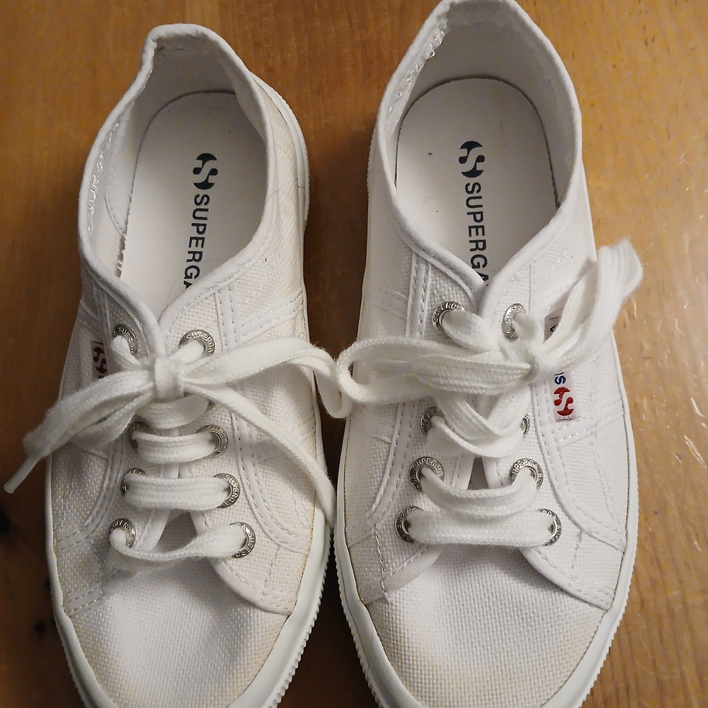 Superga White Canvas Sneakers, ( Only Wore One Time.